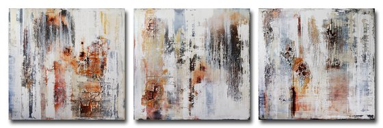 ABANDONED PATHS - ABSTRACT ACRYLIC PAINTING TEXTURED * TRIPTYCH