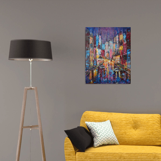 Light at Night -Palette knife,Big City, HomeDecor