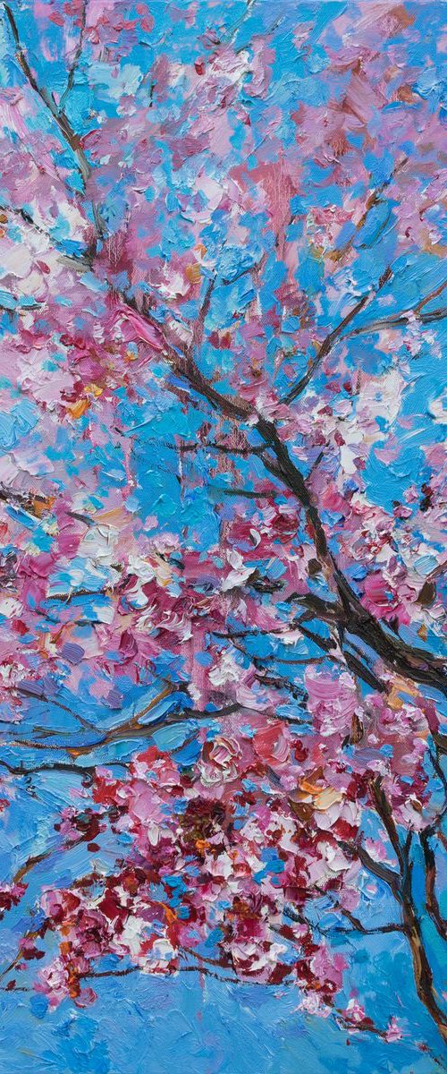 Flowering peach tree Original oil painting FREE SHIPPING by Anastasiia Valiulina