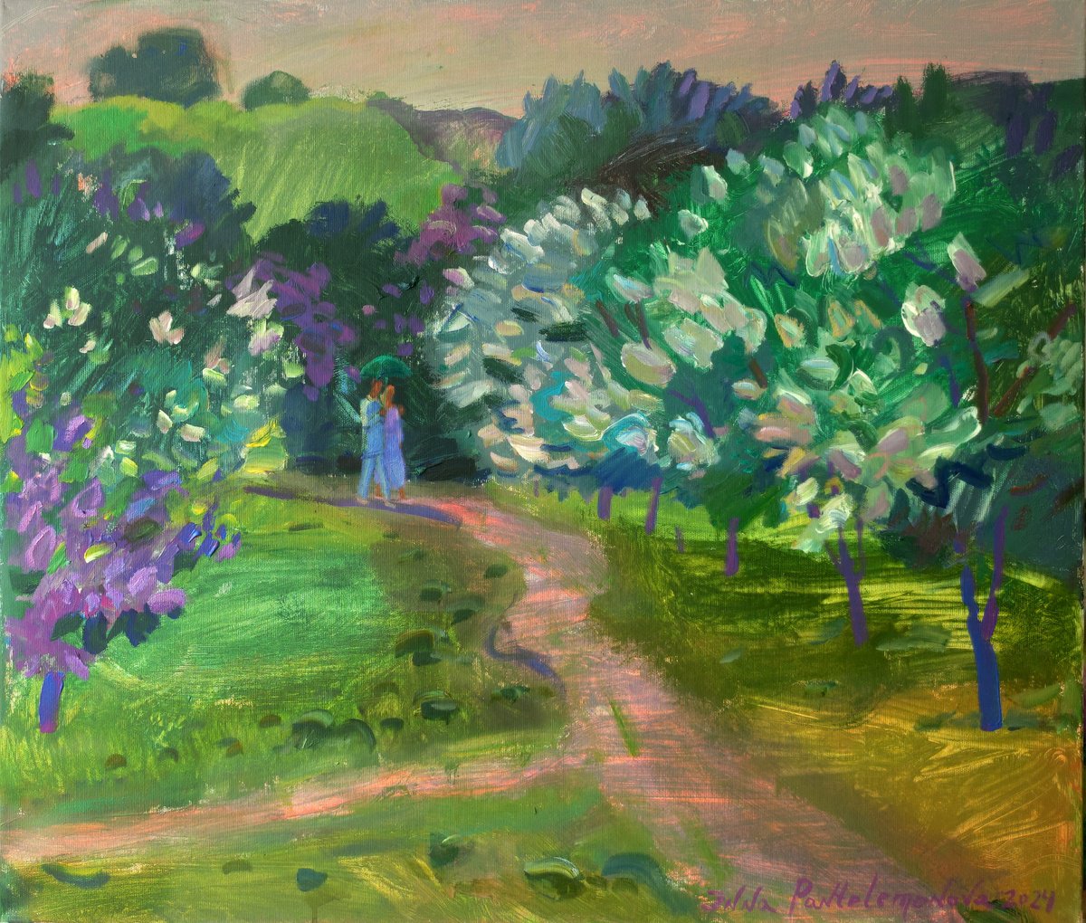 Impressionistic Landscape Acrylic Painting By Inna Pantelemonova, 29 X 25, Spring Rain, Original Artwork