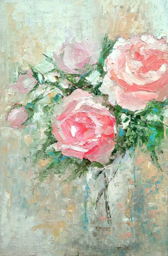 Roses Bouquet Painting Floral Artwork Flower Wall Art