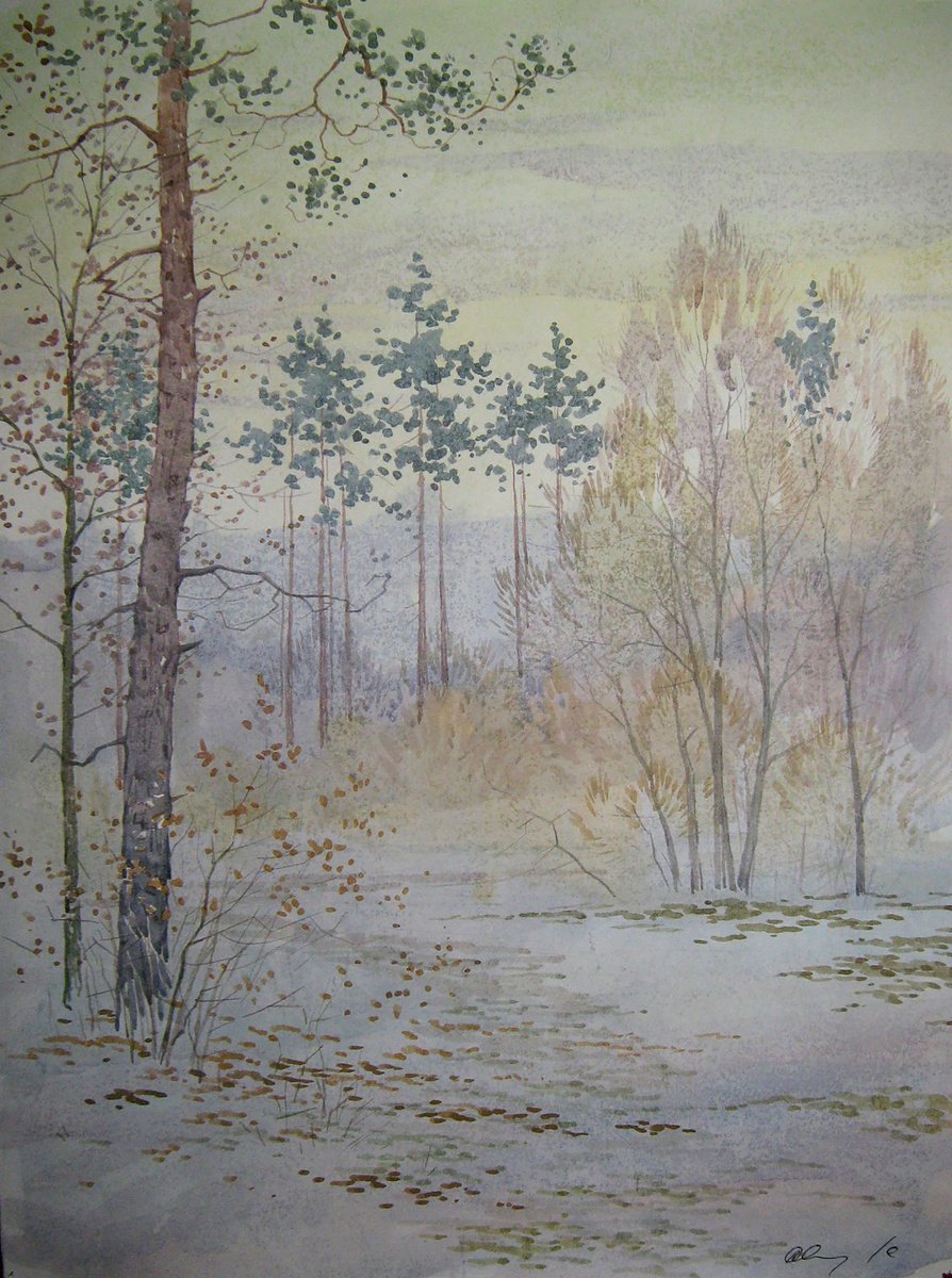 Impressionistic Landscape Watercolour By Valeriy Savenets-1, 12 X 16", In The Winter Forest, Original Artwork
