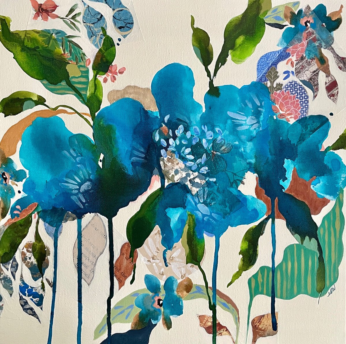 Organic Botanical Acrylic Painting By Nicole Esposito Woodall, 14 X 14", Magic Carpet Ii, Original Artwork