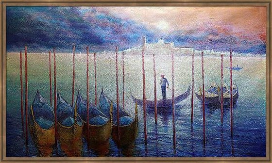 Venetian Golden Gondolas: linen, oil