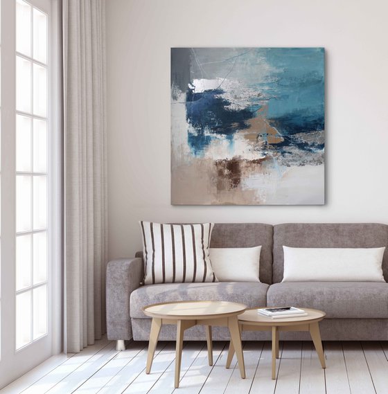 "Wave 3" Abstract navy and gray acrylic art