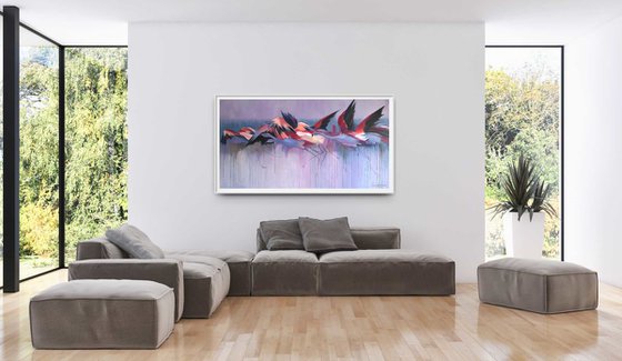 Flying tropical Pink flamingos Painting