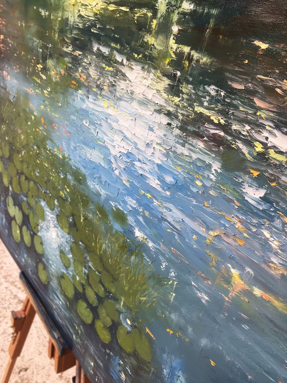 "Waterlilies pond"- large original oil painting by Artem Grunyka