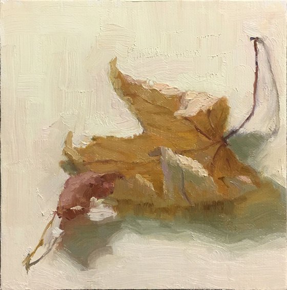 Faded glory Original oil painting by Bhavani Krishnan Dried fall leaves still life painting Small Daily Painting wall decor Autumn 6x6