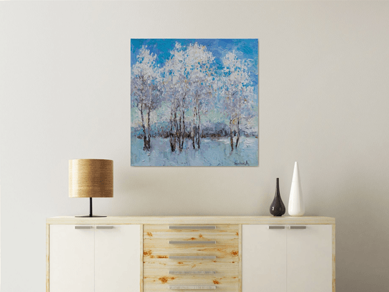 Winter Birch Trees - Original oil painting