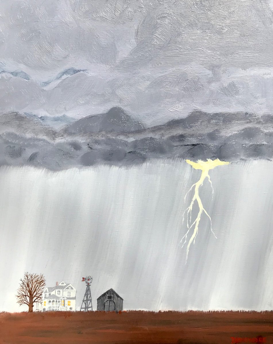 Impressionistic Landscape Oil Painting By Leslie Dannenberg, 16 X 20", Farm Vii Thunder-Storm, Original Artwork