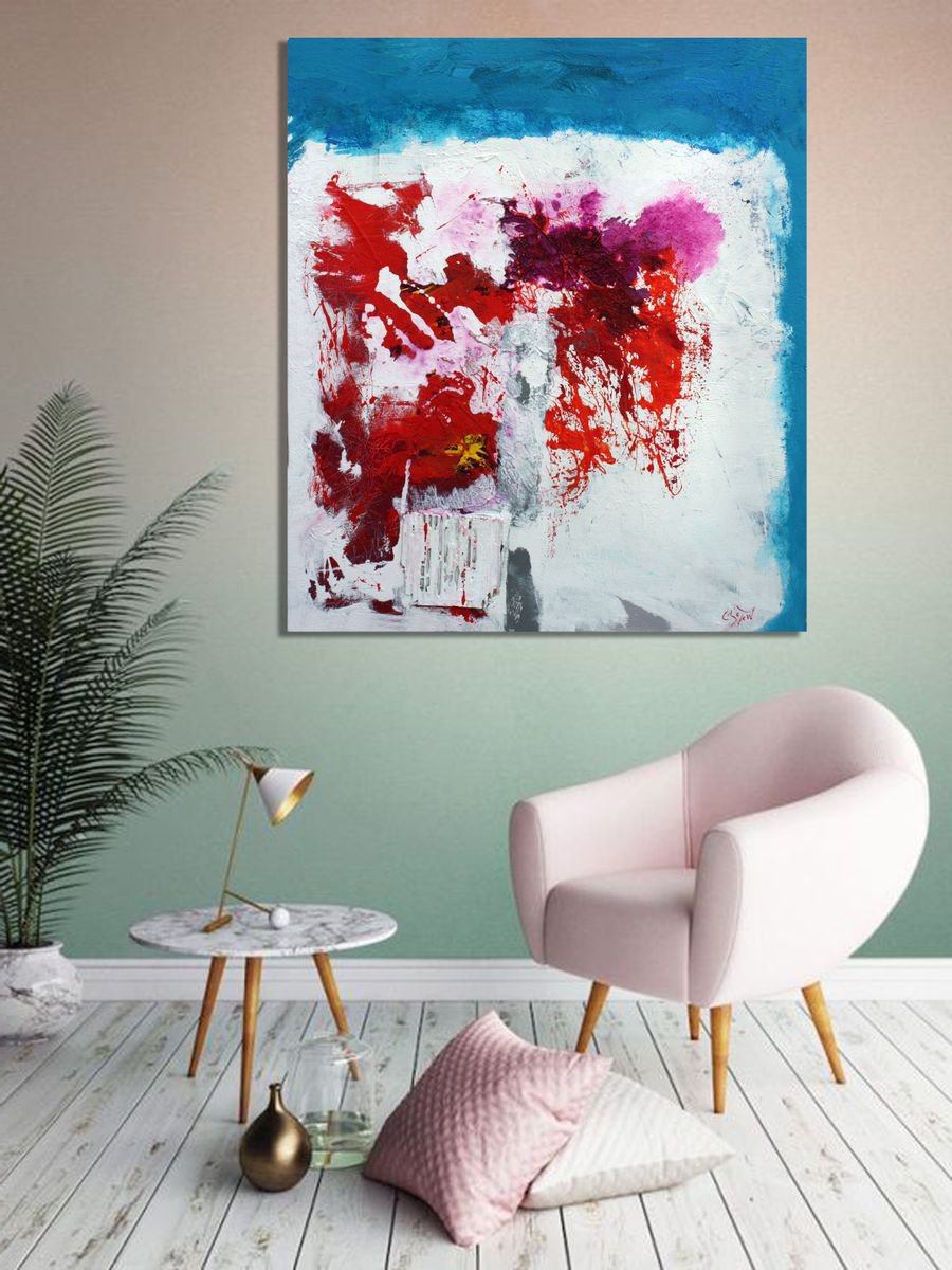 Abstract Acrylic Painting By Veljko Martinovic, 27 X 31", Blaze, Original Artwork