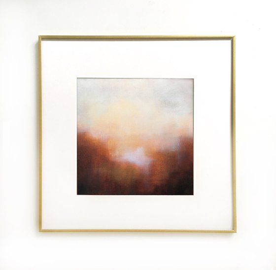 One Golden Sunrise 50X50 cm in frame - gold particles original oil painting landscape gift modern urban art office art decor home decor gift idea