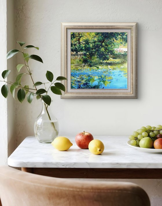 Waterlilies pond under the oak trees