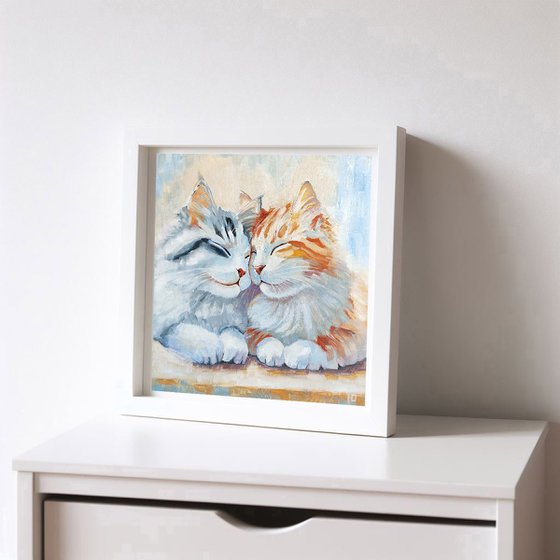 A couple of cute cats oil painting