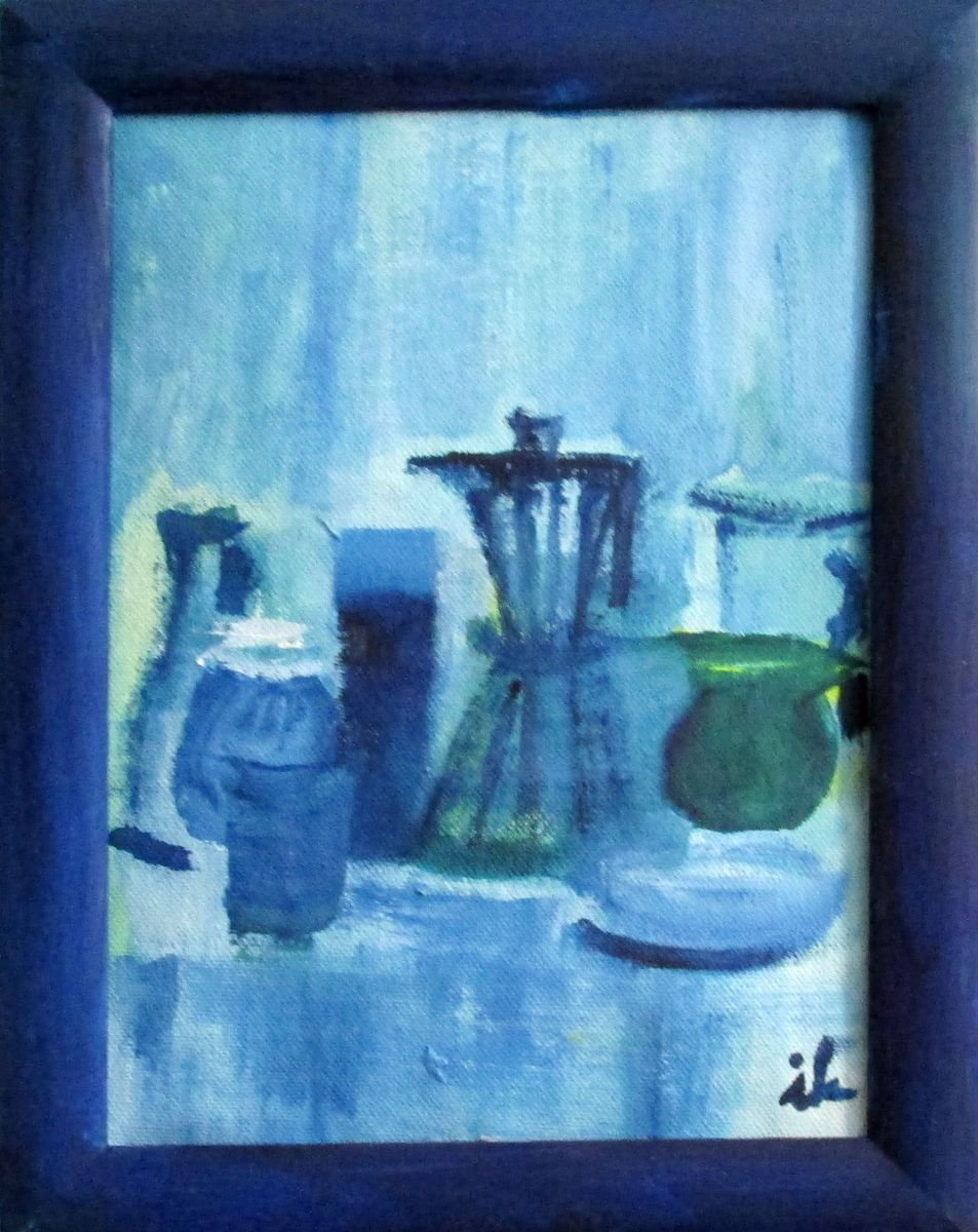 Breakfast at Cesare, 1, oil on canvas, 22 x 28 cm by Ingrid Knaus
