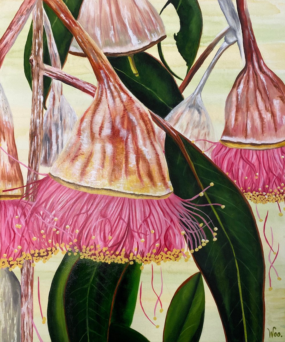 Organic Botanical Oil Painting By Wendy Peters, 20 X 24", Nut In A Tutu, Original Artwork