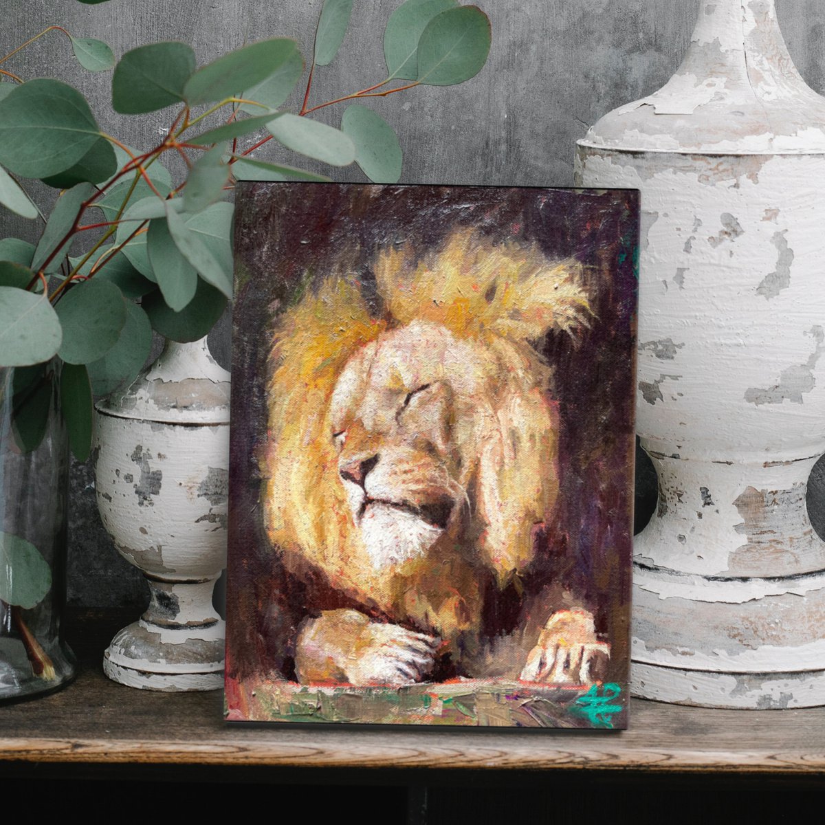 Photorealistic Animal Oil Painting By Andres Portillo, 12 X 16, Sleeping Giant, Original Artwork