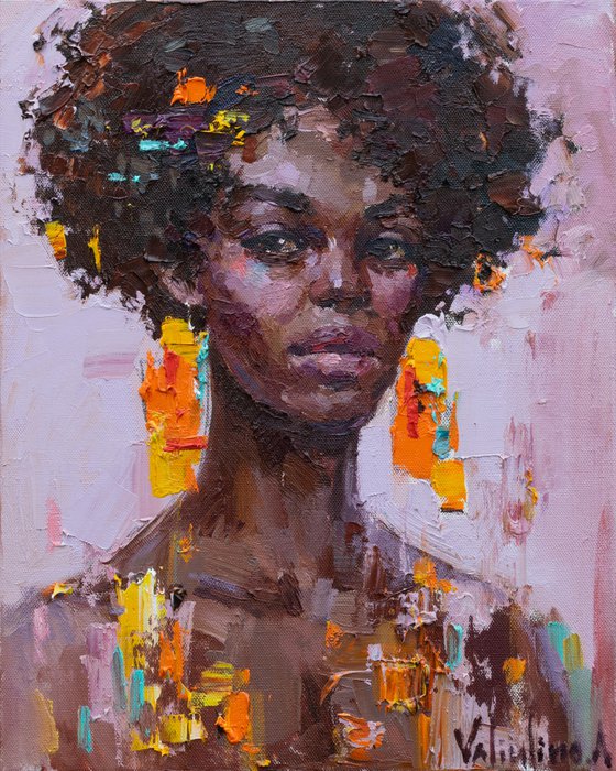 African woman portrait Original oil painting