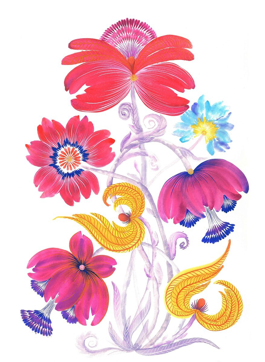 Bouquet of flowers. Red, yellow, purple fantasy flower by Tetiana Savchenko
