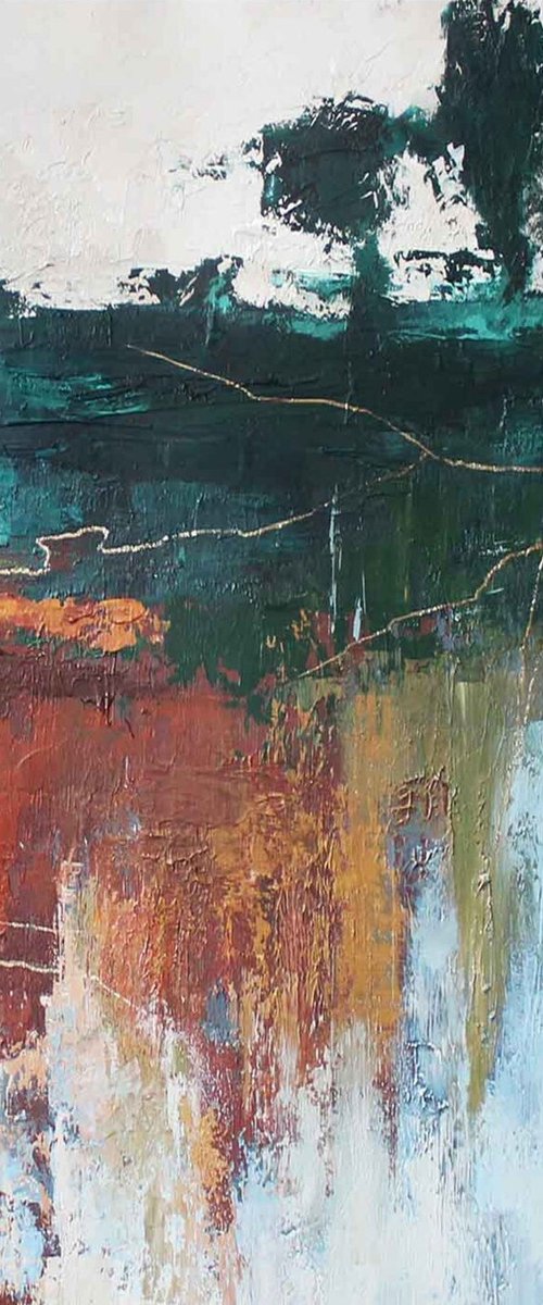 "Northern forest 2" Green abstract landscape by Solomia Shara