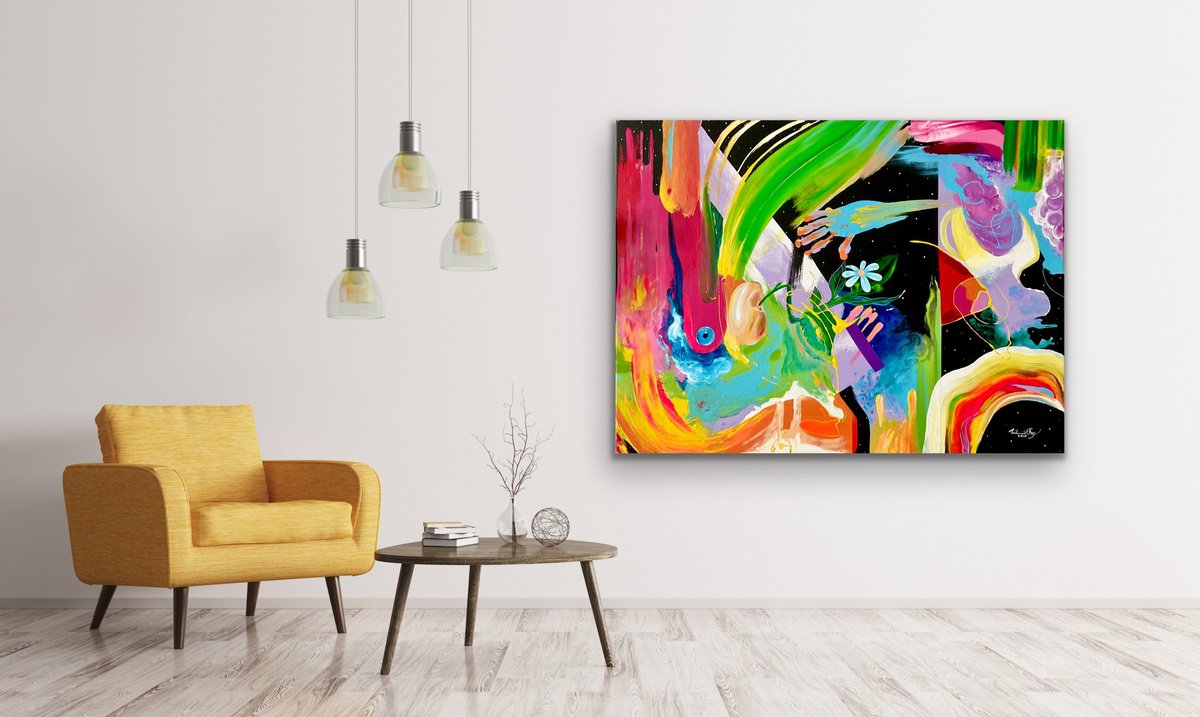 Organic Abstract Acrylic Painting By Amani Muhammad, 40 X 30, Visitors, Original Artwork