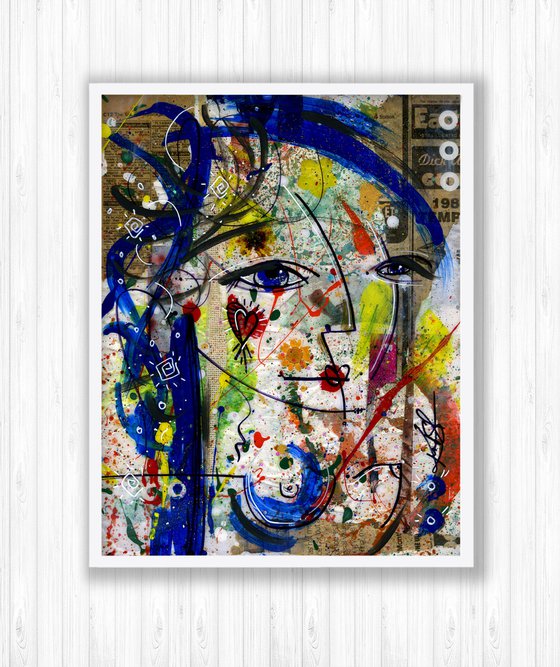 Funky Face Love 14 - Mixed Media Art by Kathy Morton Stanion