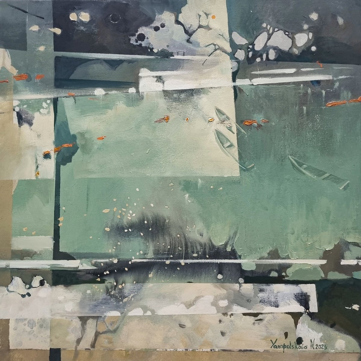 Abstract Landscape Oil Painting By Natalia Yampolskaia, 20 X 20", Lakes Of Being I, Original Artwork