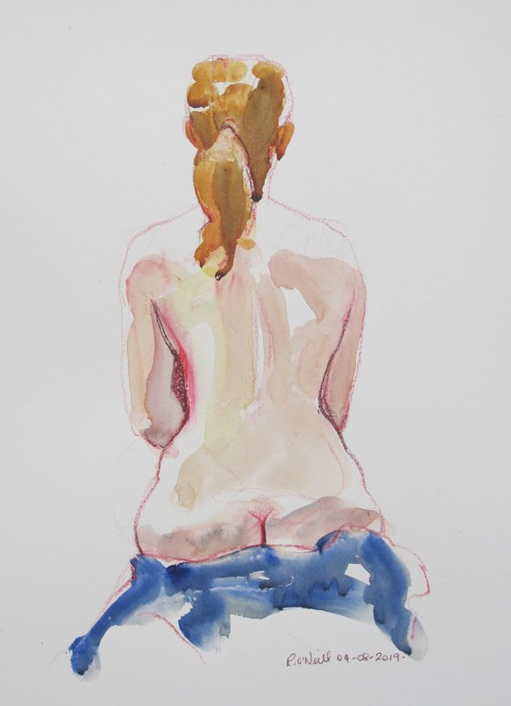 seated female nude back study