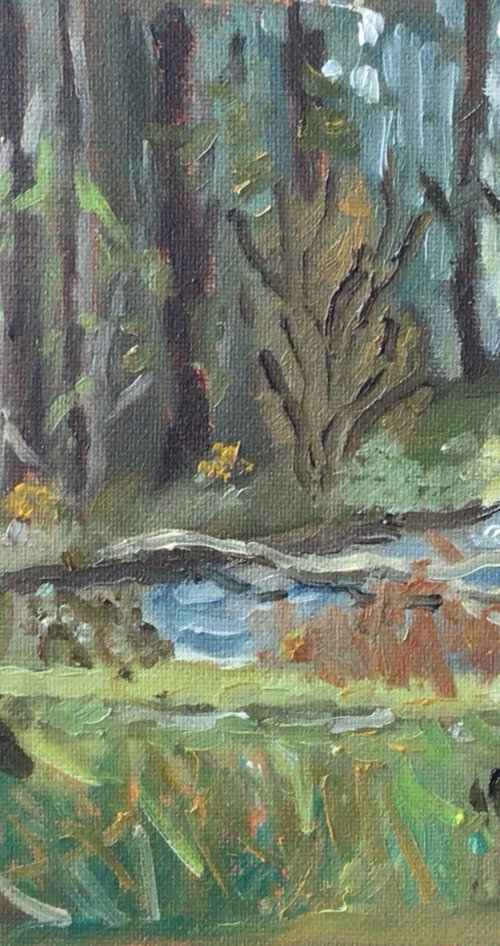 Lake in the forest painting by Julian Lovegrove Art