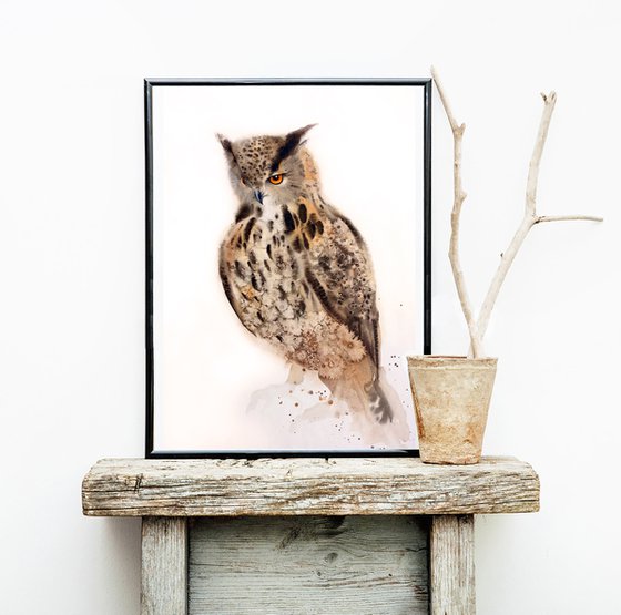 Eagle Owl - Original Watercolor - Wildlife Art - Owl Painting