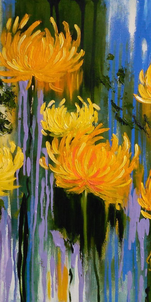 Chrysanthemums Painting by Halyna Kirichenko