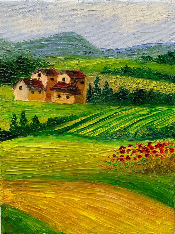 Tuscan landscape - 2 ! Textured oil painting on ready to hang canvas