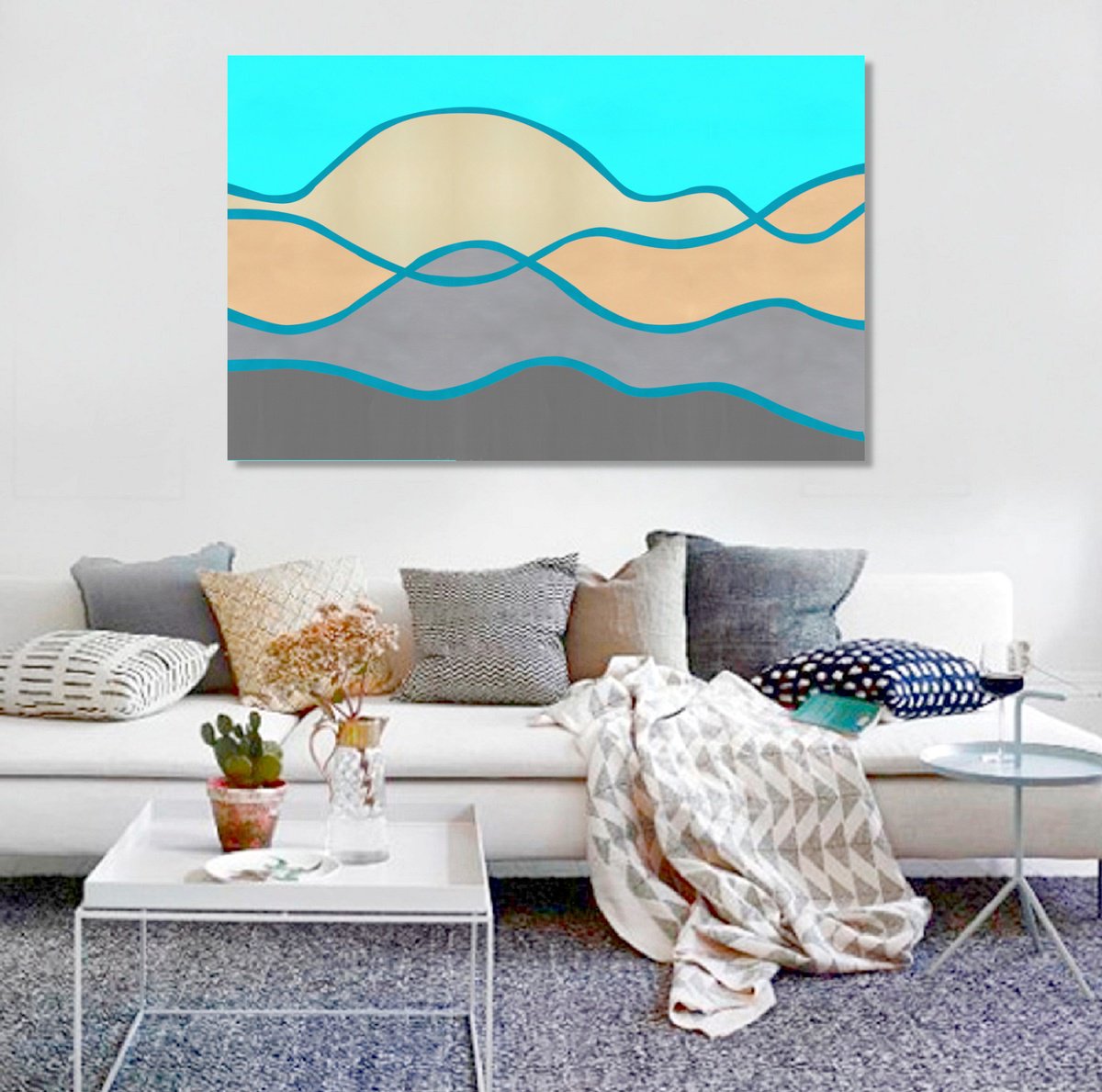 Abstract Landscape Acrylic Painting By Marina Krylova, 43 X 28", Abstract Landscape #39, Original Artwork
