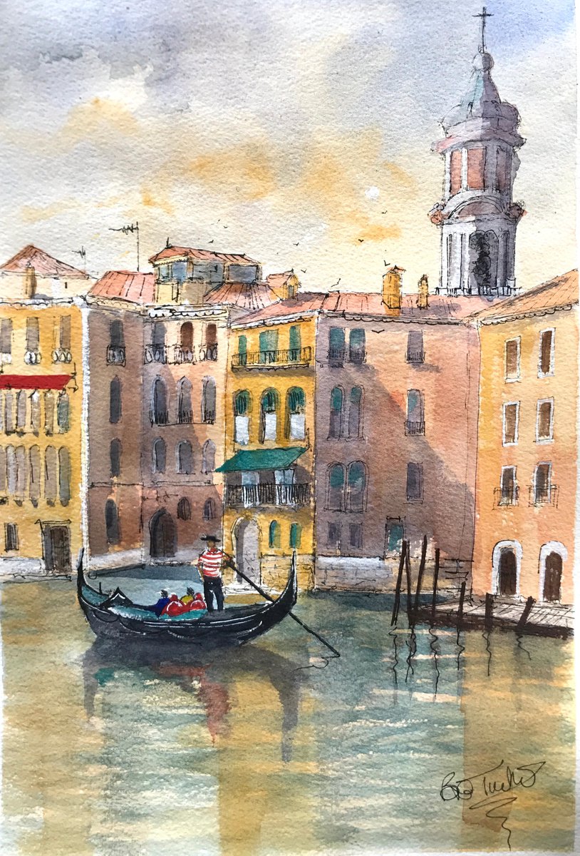 Impressionistic Landscape Watercolour By Brian Tucker, 10 X 16, A Quiet Afternoon In Venice, Original Artwork