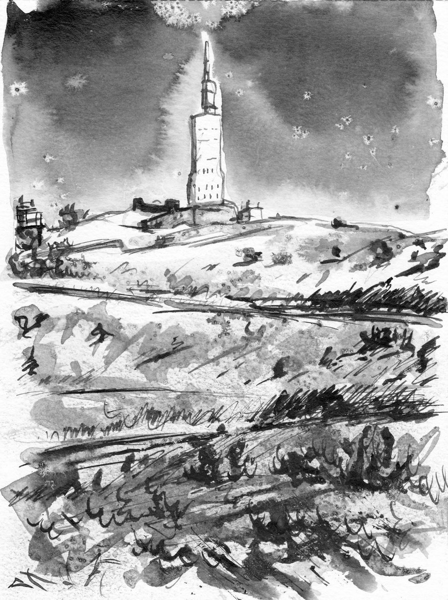 Expressive Landscape Ink Drawing By Lionel Le Jeune, 6 X 8", Mont Ventoux, Original Artwork