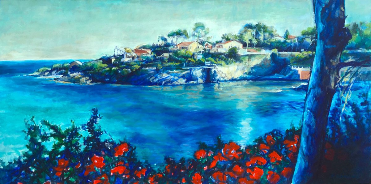 Impressionistic Landscape Oil Painting By Patricia Clements, 60 X 30", Cote De Azure, Original Artwork