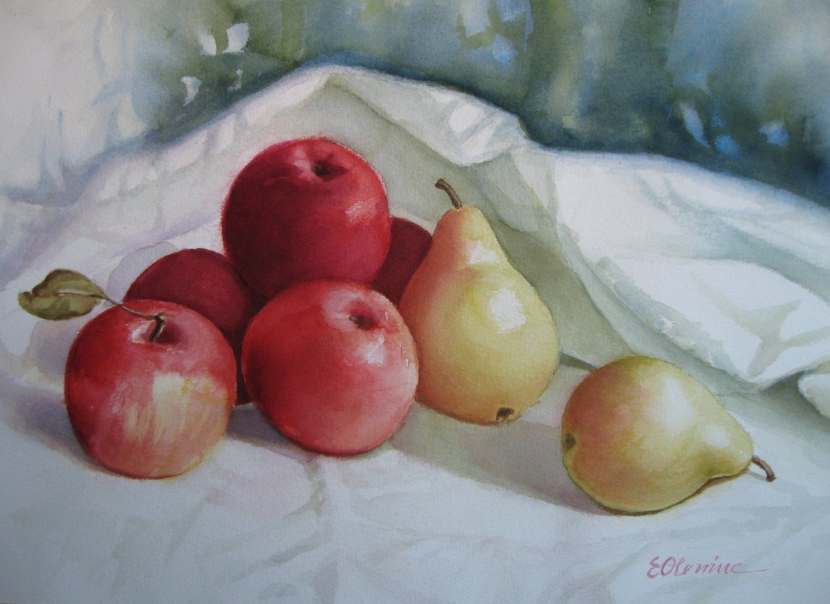 Expressive Still Life Watercolour By Elena Oleniuc, 17 X 13, Fruits, Original Artwork