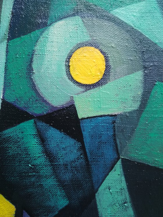 Midnight (80x80cm, cubism, oil painting, ready to hang)