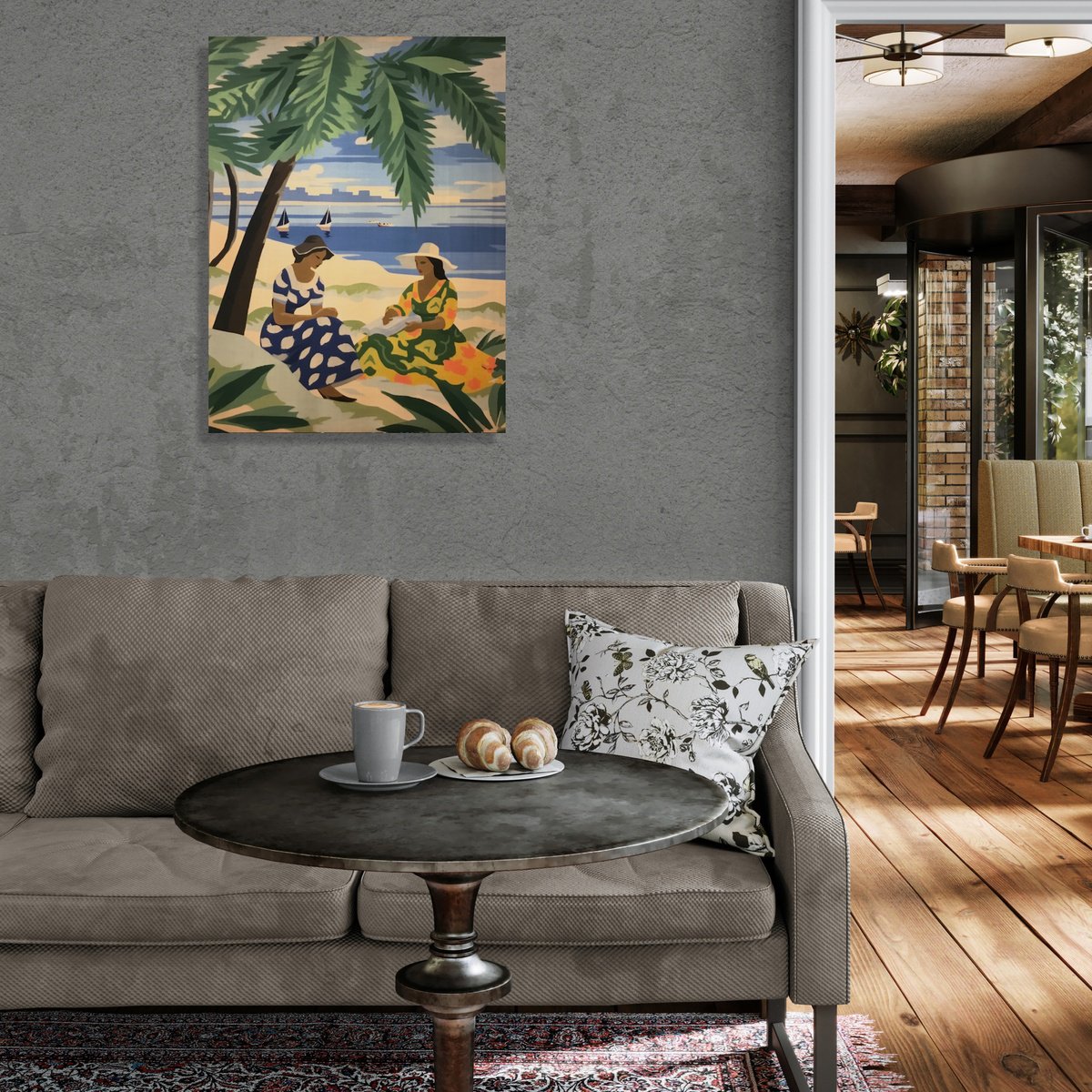 Impressionistic Portrait Acrylic Painting By Kosta Morr, 24 X 31", Reading Under A Palm Tree, Original Artwork