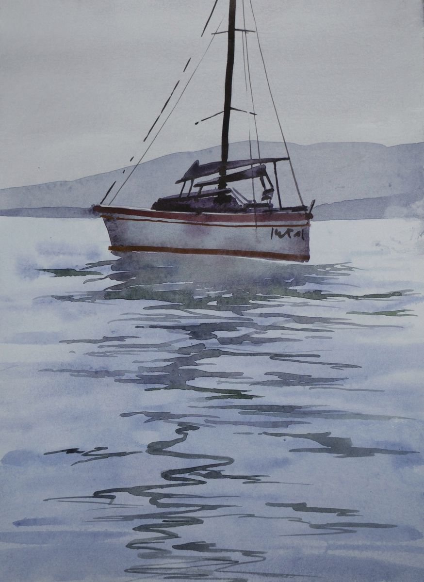 Photorealistic Watercolour , Boat On The Water By Eugene Gorbachenko, 8 X 12, Artwork For Sale On Artfinder