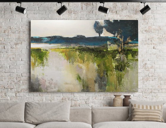 "Green mountain" Abstract acrylic green art
