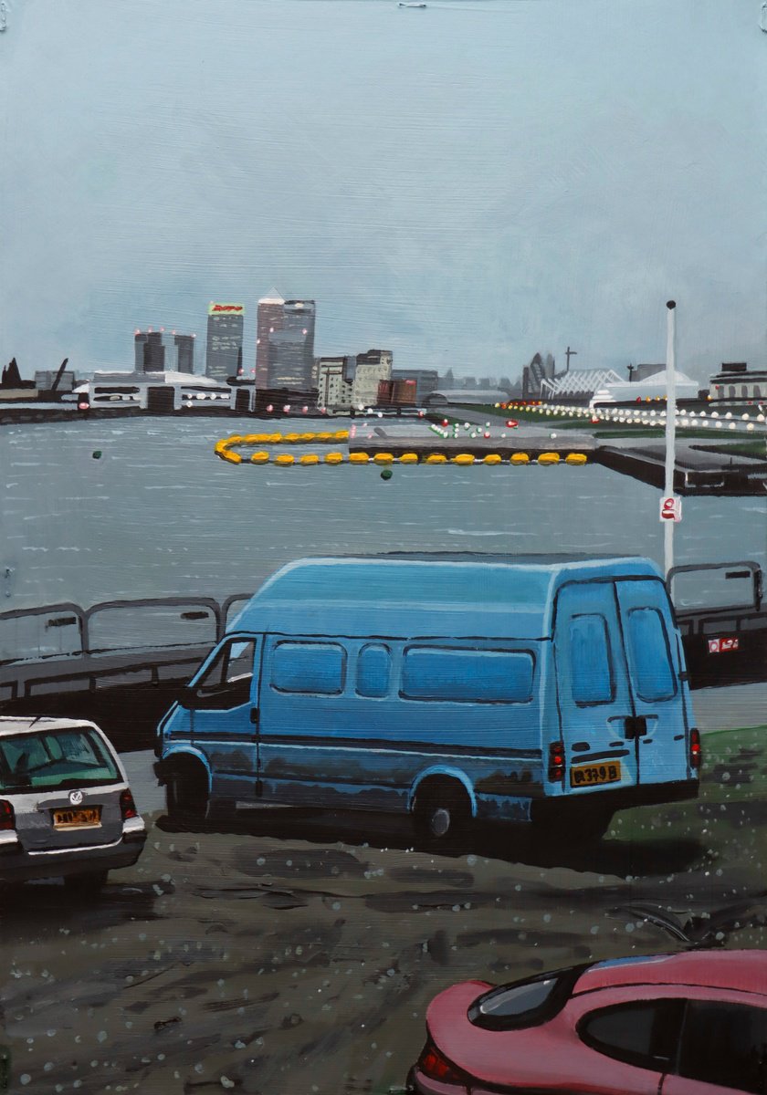 Photorealistic Landscape Acrylic Painting By Zoltan Till, 14 X 20", Docklands, Original Artwork