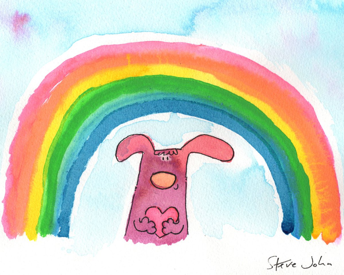 Dog under colourful rainbow 1 by Steve John
