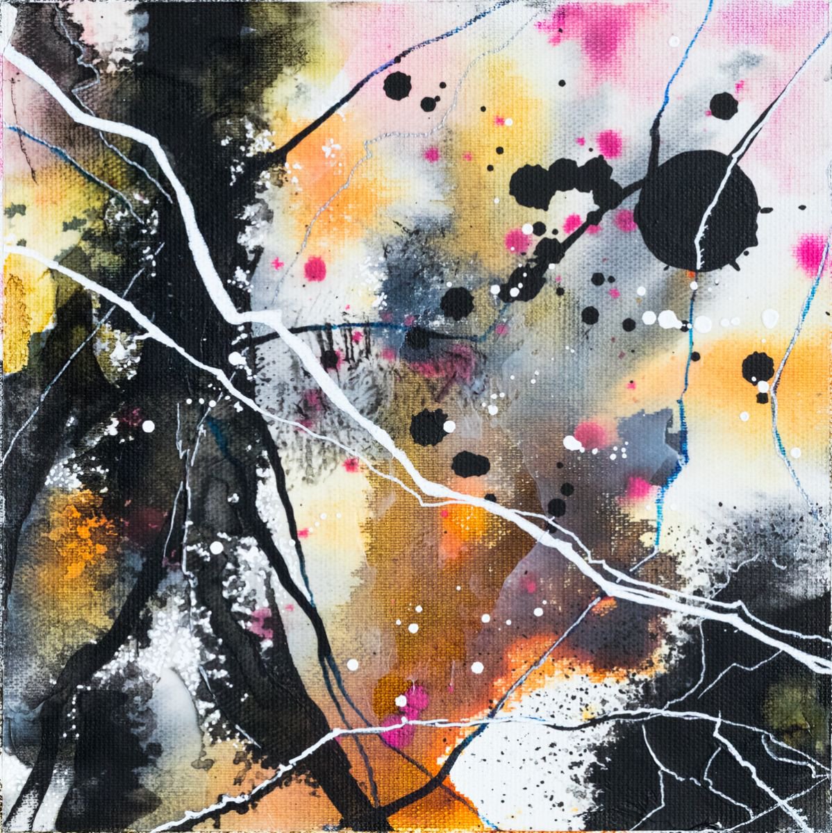 Abstract Painting By Fabienne Monestier, 8 X 8, Lyrical Energy, Original Artwork