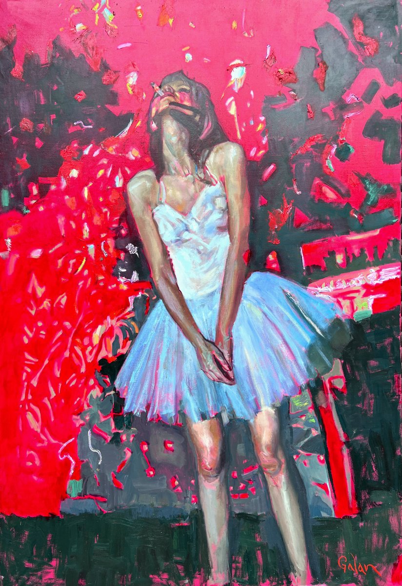 Expressive Portrait Oil Painting By Igor Galan, 51 X 75, Ballerina, Original Artwork