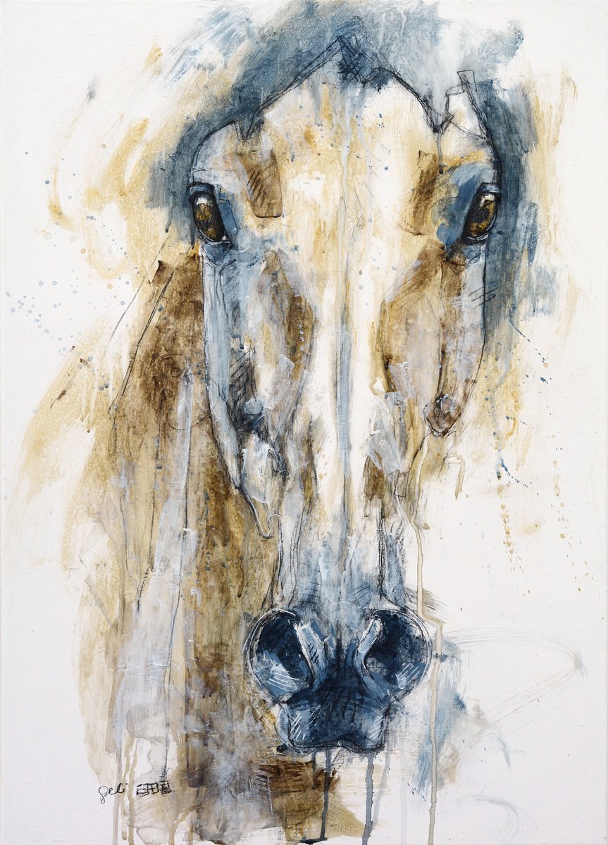 Expressive Animal Painting By Benedicte Gele, 20 X 28, Face To Face 79T, Original Artwork