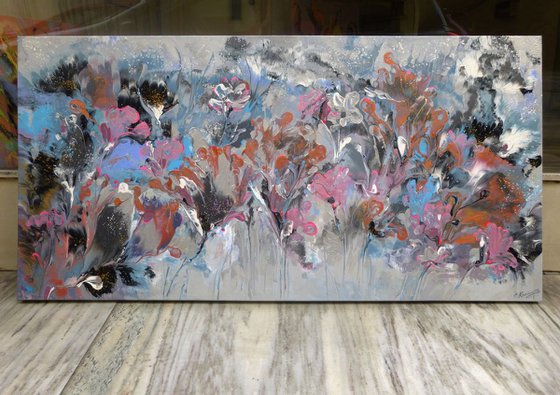 Flowers "Silver Fantasy "Large painting
