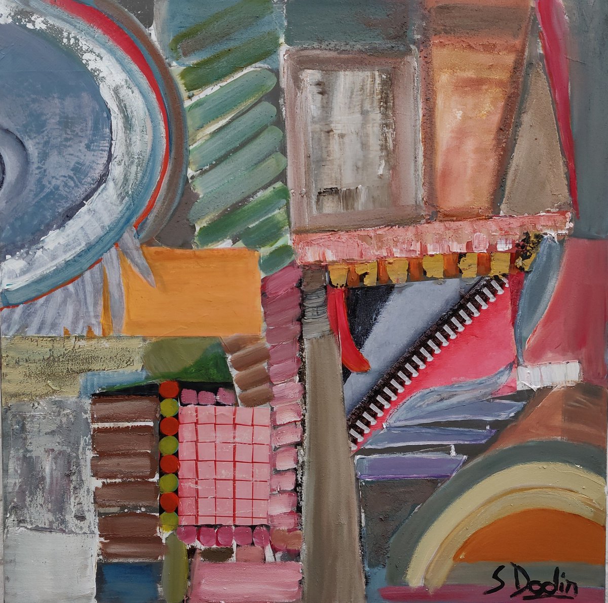 Abstract Acrylic Painting By Sylvie Dodin, 39 X 39", Colors Inspiration, Original Artwork