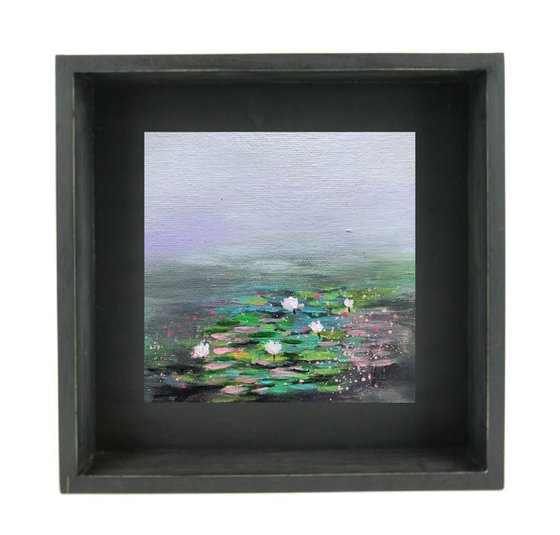 Water Lilies Pond in Morning Mist !! Abstract !! Small Painting !! Lily Pond !! Monet inspired