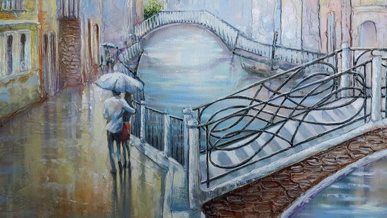 Painting Venice oil acrylic on canvas, original large artwork, 152x76cm